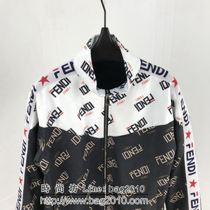 FENDI芬迪 18ss秋冬新款 黑白織帶拼色滿印logo 鹿皮絨 男款夾克外套 ydi1952
